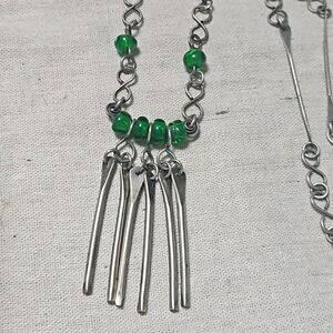 Vintage Art Deco Long Geometric Pot Metal Boho Glass Necklace